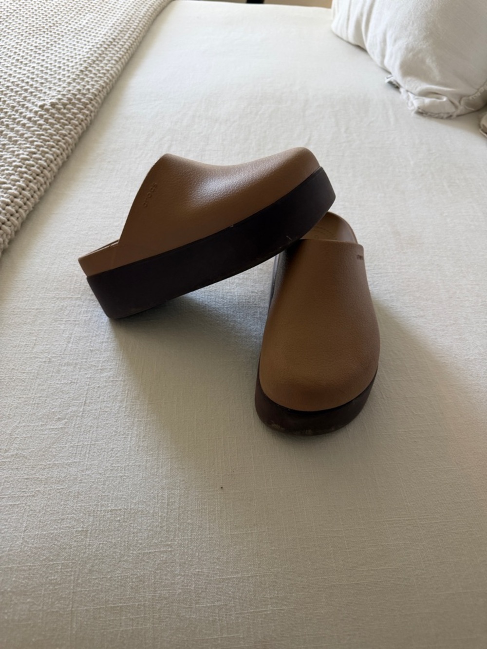 CROCS Tan Brown Classic Platform Clogs